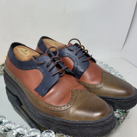 British Walker Shoes Wingtip Low Playboy Leather Mens 11 Brown Rust Blue 99.5% main image 5